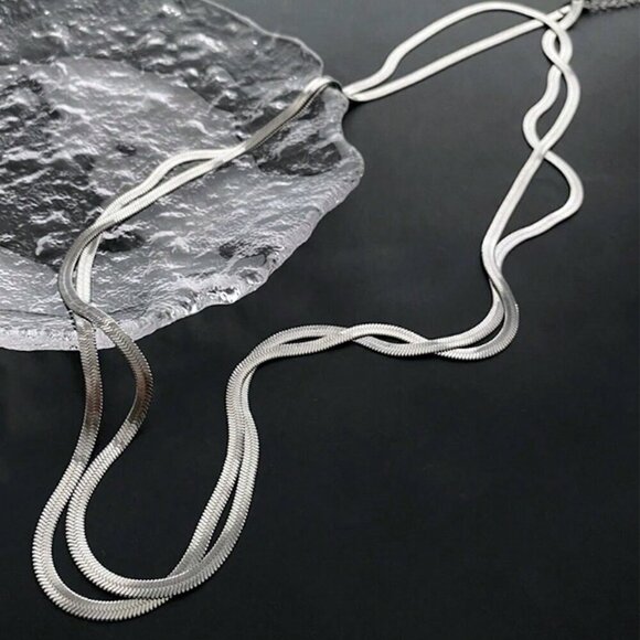 Silver Casual Women's Serpentine Chain & Multi-Layer Necklace Gift - Picture 3 of 5